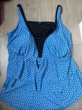 Blue Polka Dot Women's Tankini Top with Black Trim